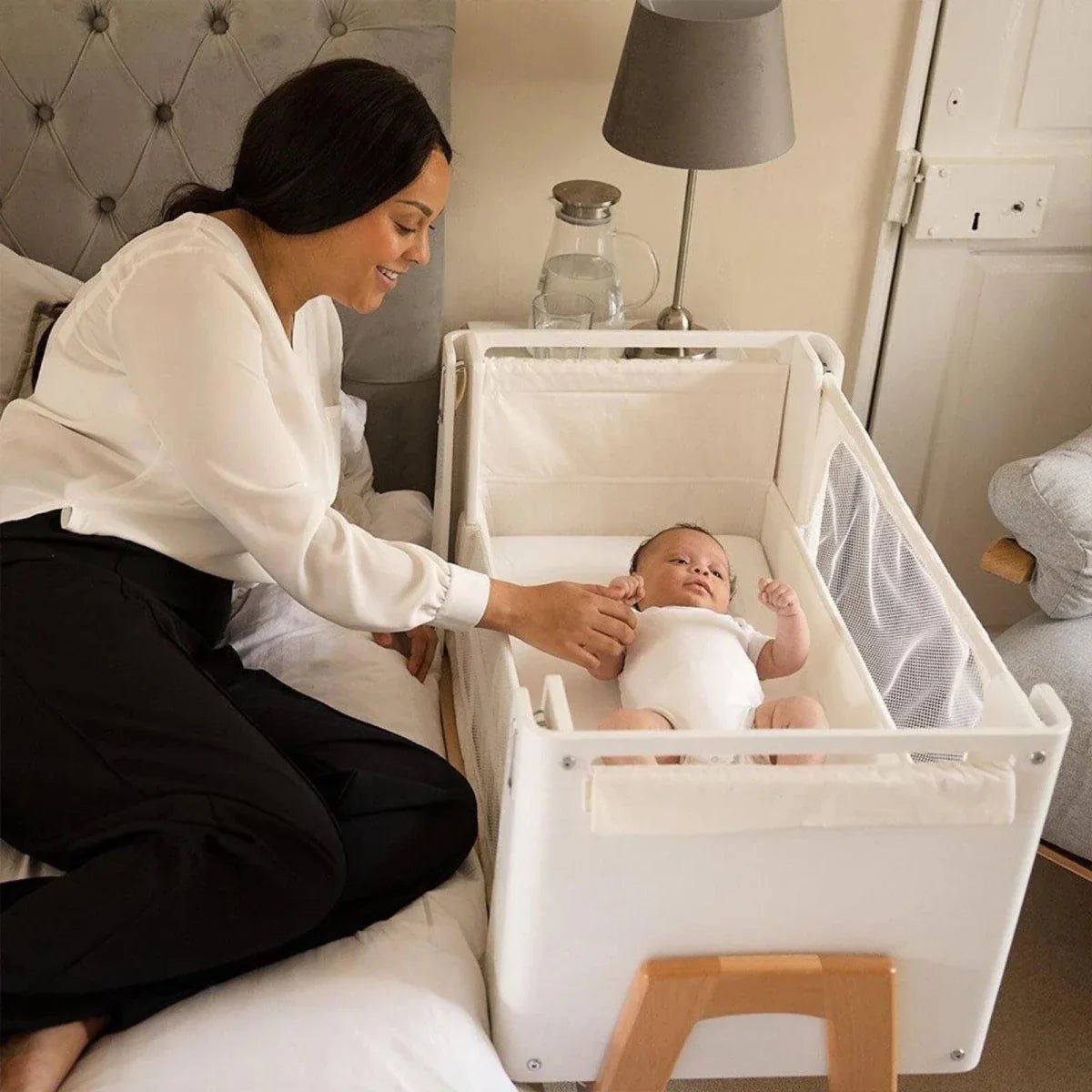 Gaia Baby Hera Bedside Crib² - White/Natural | Luxury Home Accessories | Heulog Glow