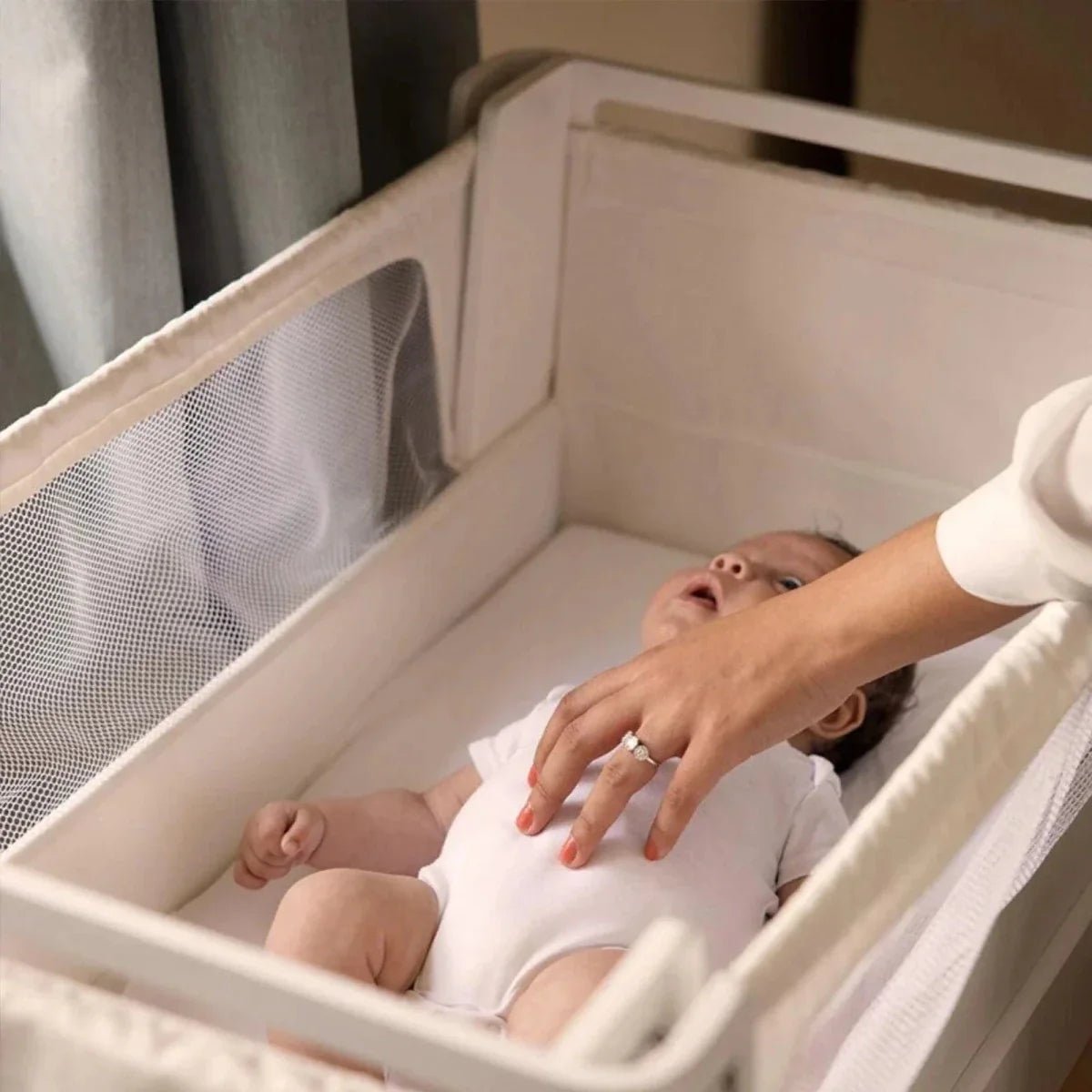 Gaia Baby Hera Bedside Crib² - White/Natural | Luxury Home Accessories | Heulog Glow