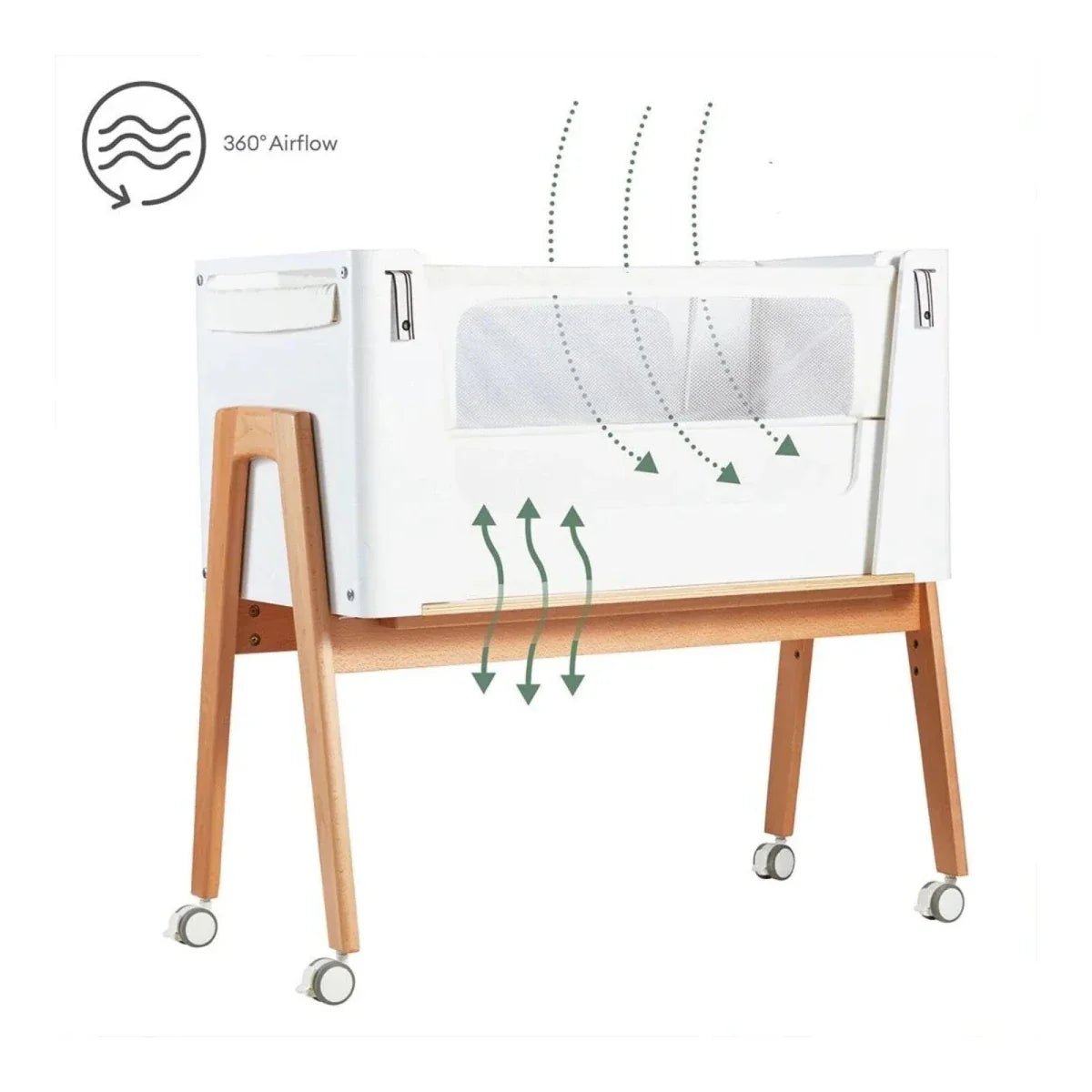 Gaia Baby Hera Bedside Crib² - White/Natural | Luxury Home Accessories | Heulog Glow