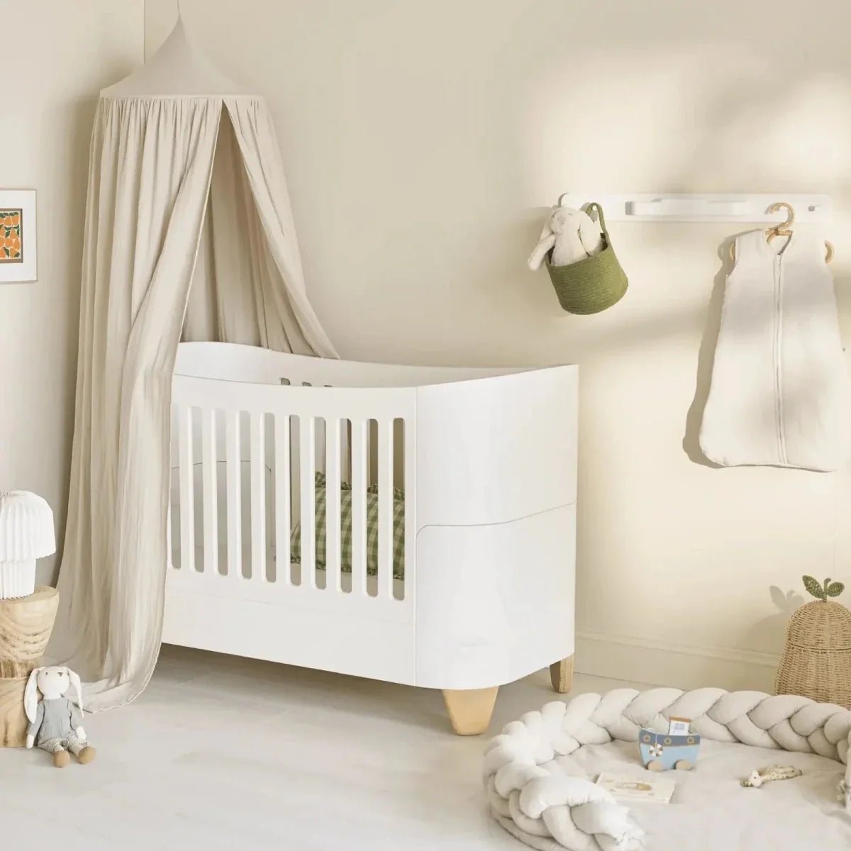 Gaia Baby Serena Cot Bed and Bedside Crib Set - White/Natural | Luxury Home Accessories | Heulog Glow