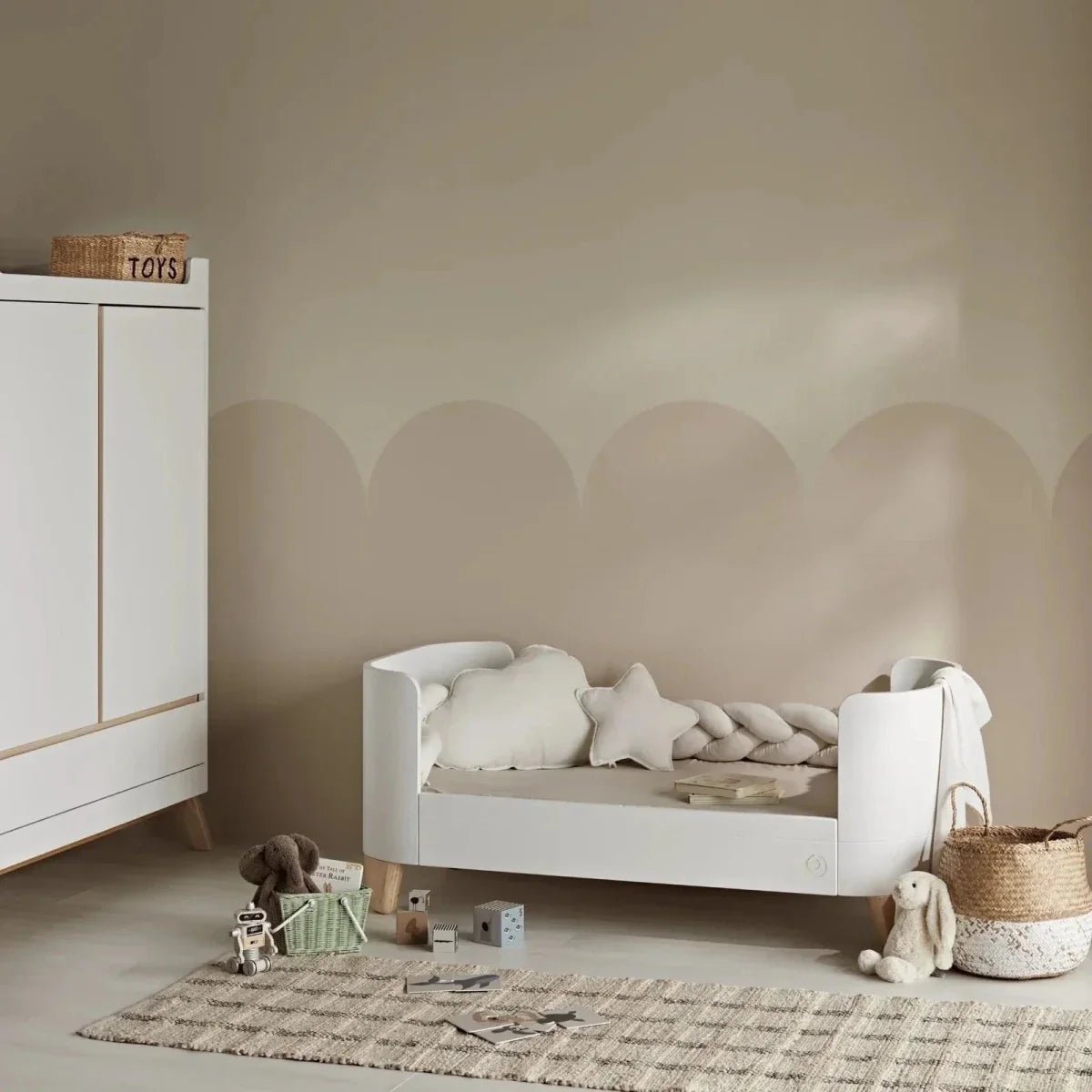 Gaia Baby Serena Cot Bed and Bedside Crib Set - White/Natural | Luxury Home Accessories | Heulog Glow
