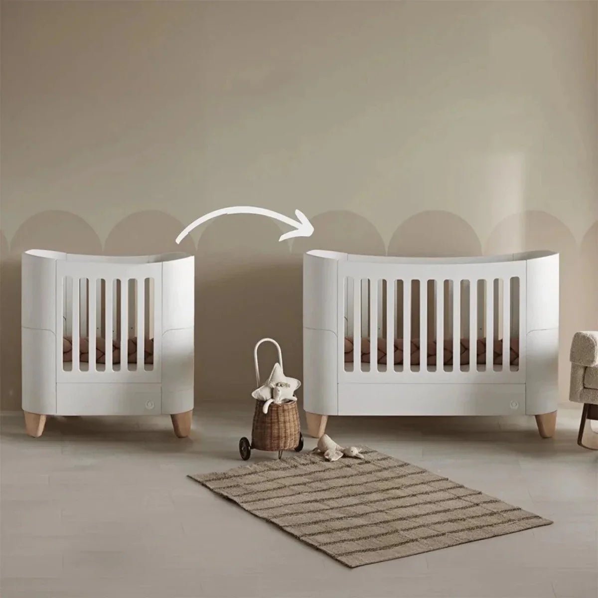 Gaia Baby Serena Cot Bed and Bedside Crib Set - White/Natural | Luxury Home Accessories | Heulog Glow