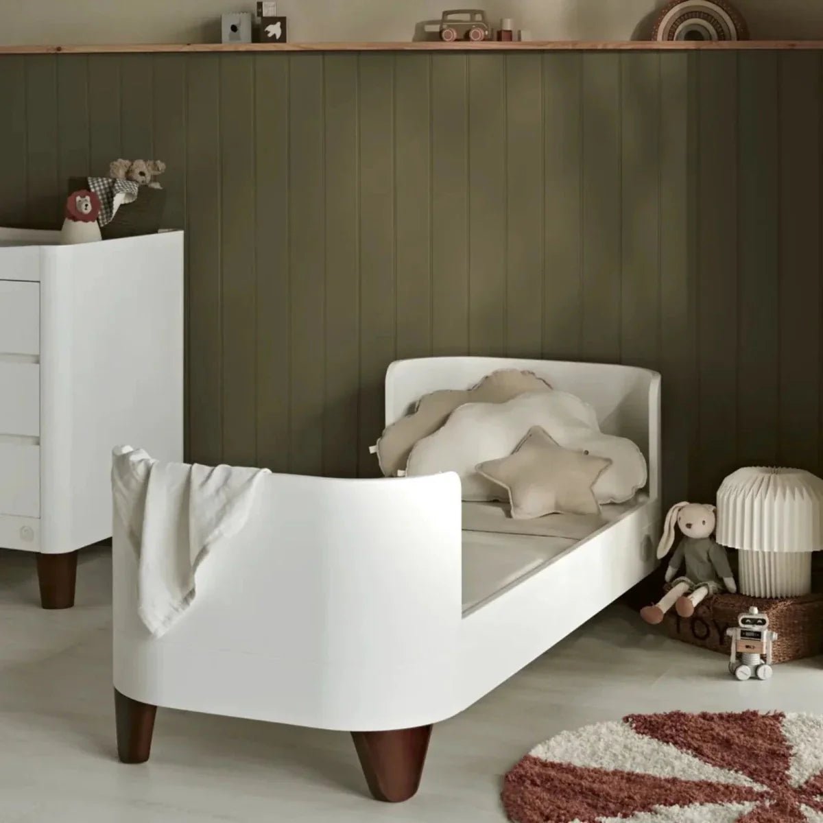 Gaia Baby Serena Cot Bed and Bedside Crib Set - White/Walnut | Luxury Home Accessories | Heulog Glow