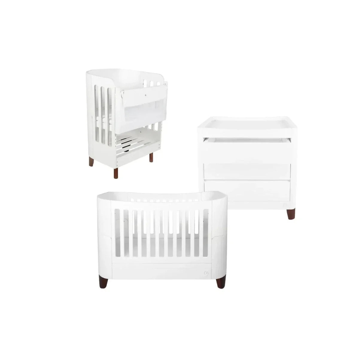 Gaia Baby Serena Cot Bed and Bedside Crib Set - White/Walnut | Luxury Home Accessories | Heulog Glow