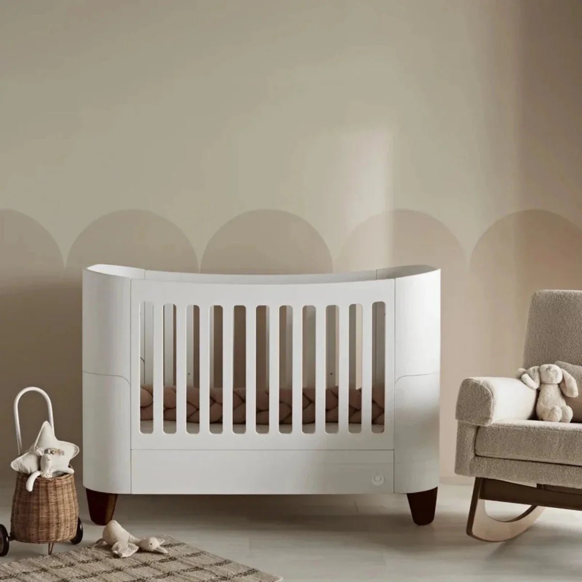 Gaia Baby Serena Cot Bed and Bedside Crib Set - White/Walnut | Luxury Home Accessories | Heulog Glow