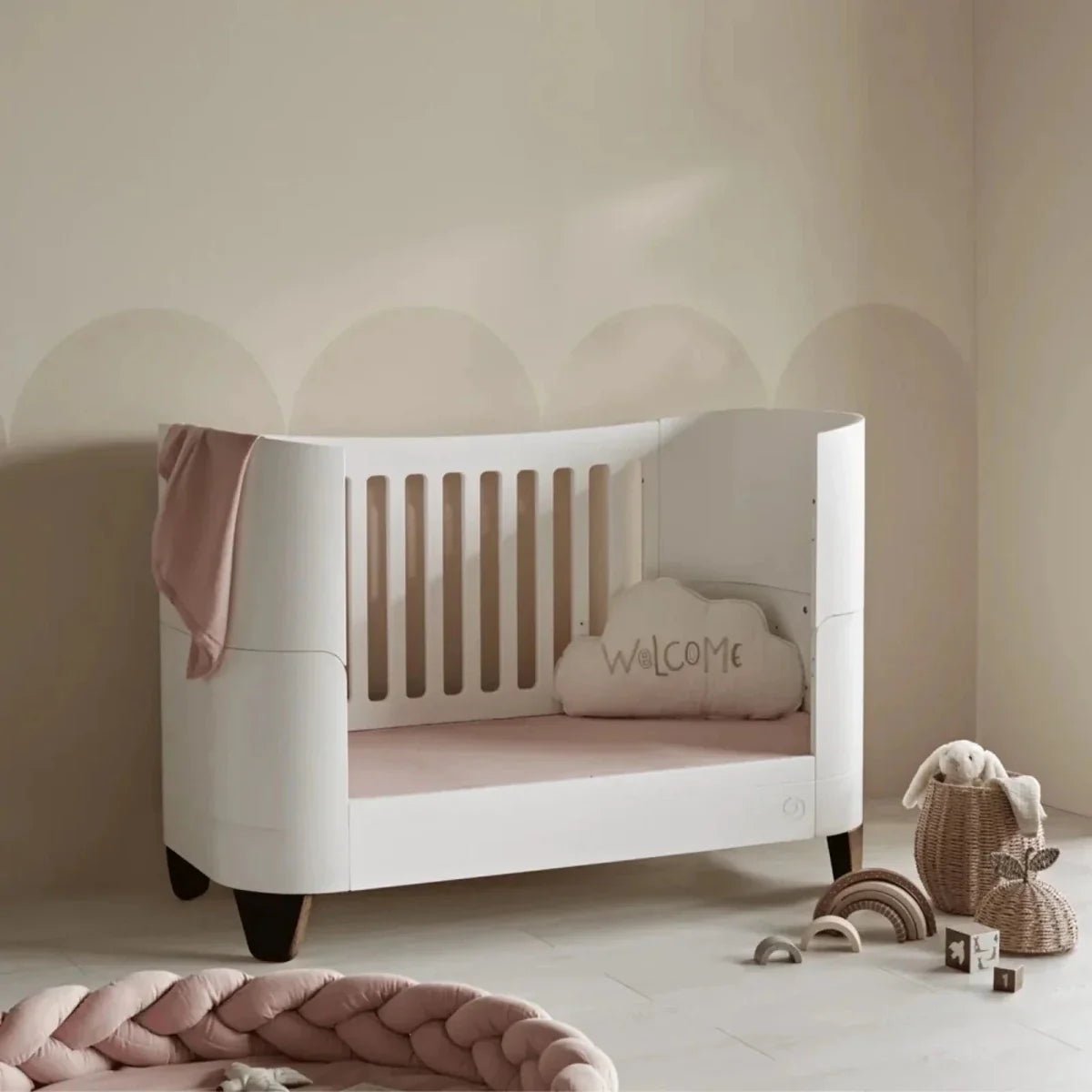 Gaia Baby Serena Cot Bed and Bedside Crib Set - White/Walnut | Luxury Home Accessories | Heulog Glow