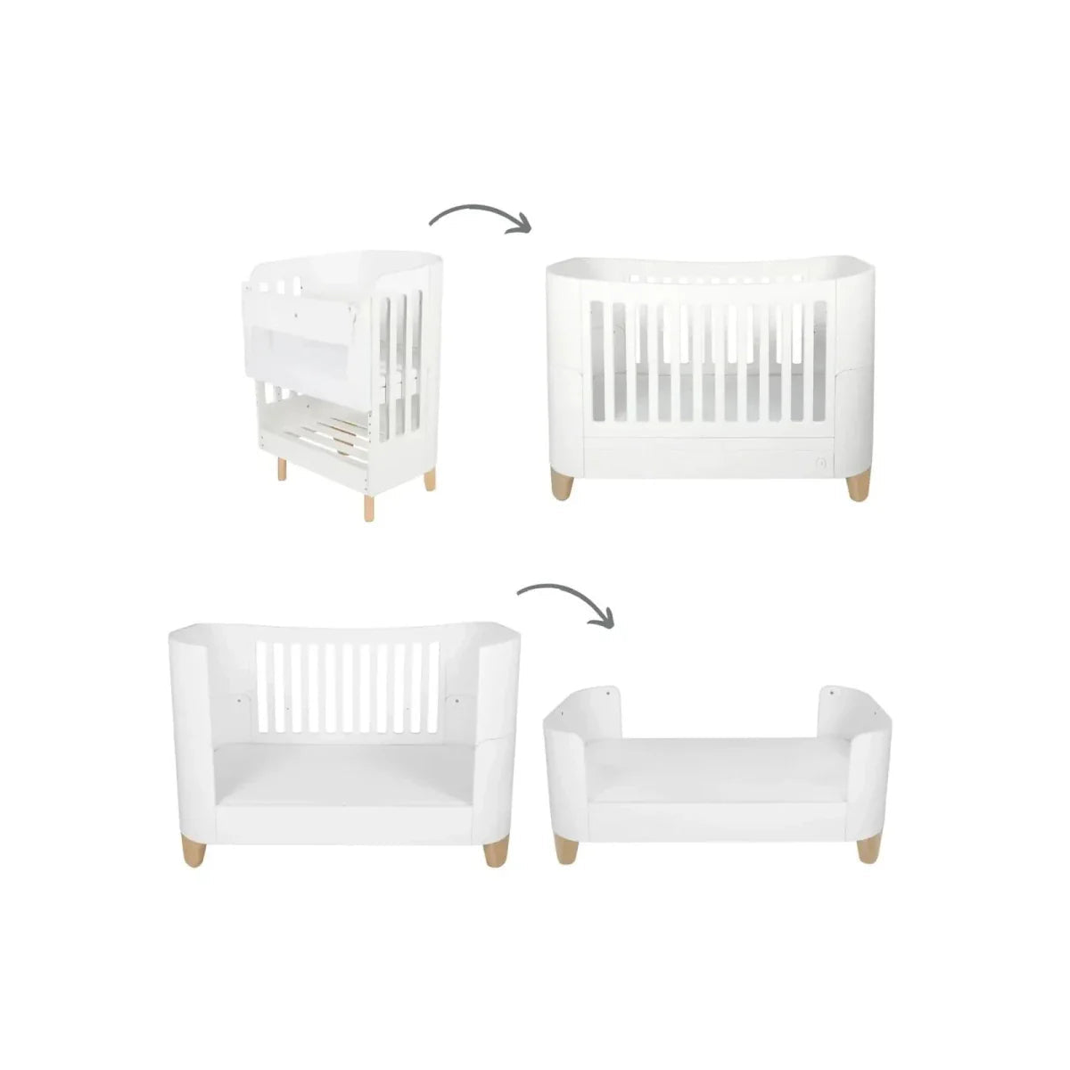 Gaia Baby Serena Cot Bed and Bedside Crib - White/Natural | Luxury Home Accessories | Heulog Glow