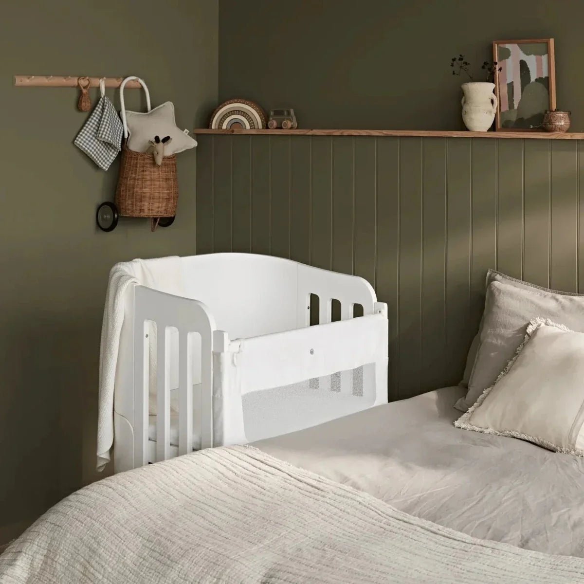 Gaia Baby Serena Cot Bed and Bedside Crib - White/Natural | Luxury Home Accessories | Heulog Glow