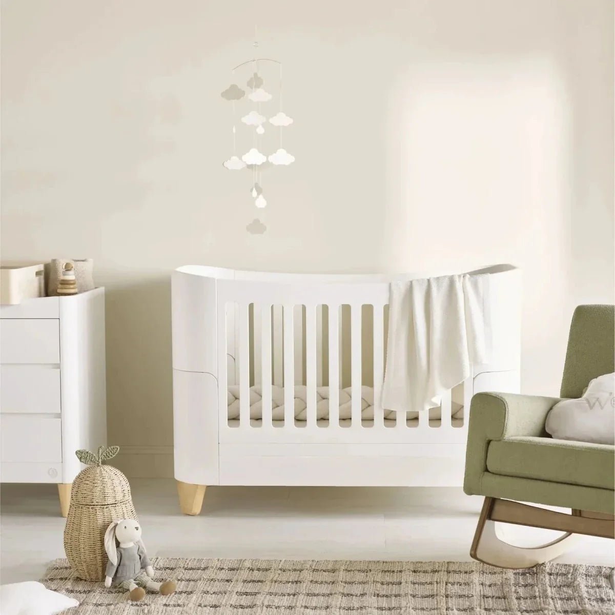 Gaia Baby Serena Cot Bed and Bedside Crib - White/Natural | Luxury Home Accessories | Heulog Glow