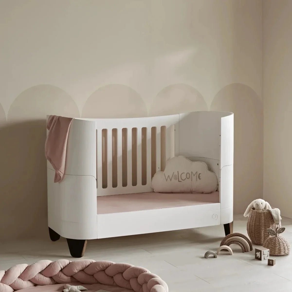 Gaia Baby Serena Cot Bed and Bedside Crib - White/Walnut | Luxury Home Accessories | Heulog Glow