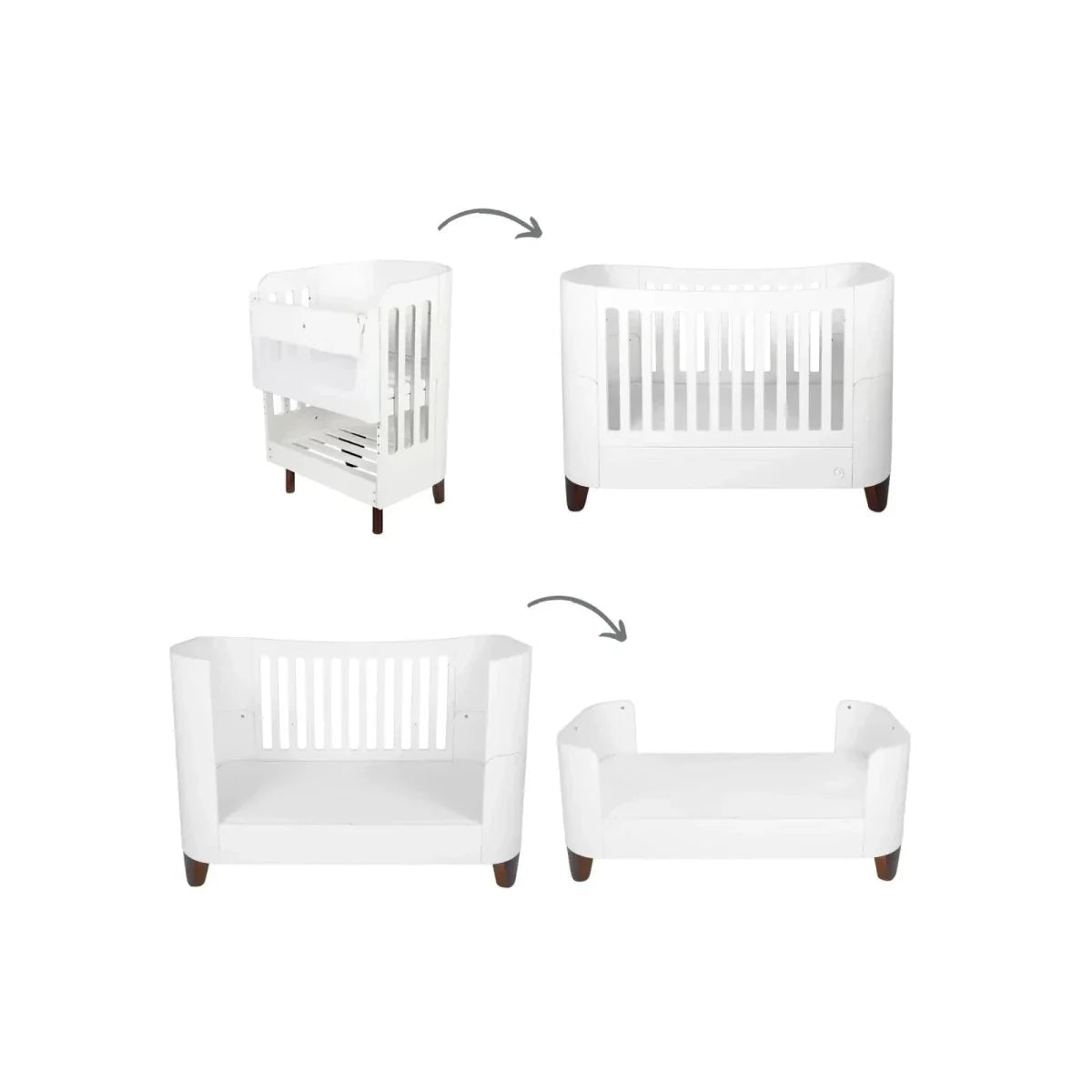 Gaia Baby Serena Cot Bed and Bedside Crib - White/Walnut | Luxury Home Accessories | Heulog Glow