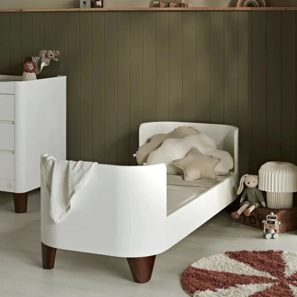 Gaia Baby Serena Cot Bed and Bedside Crib - White/Walnut | Luxury Home Accessories | Heulog Glow