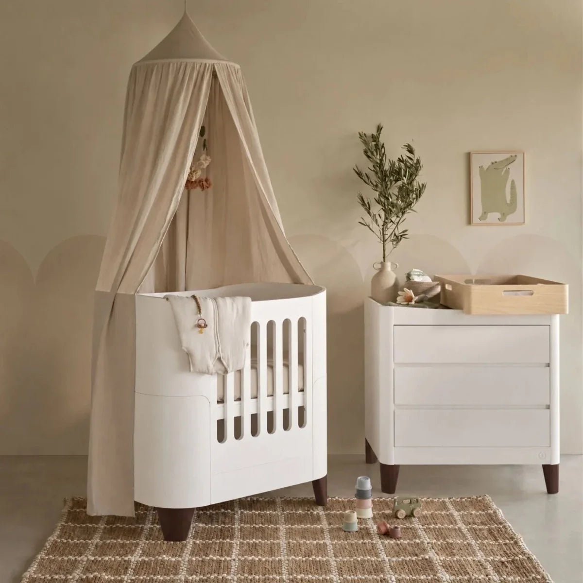Gaia Baby Serena Mini Cot & Dresser Room Set - White/Walnut | Luxury Home Accessories | Heulog Glow