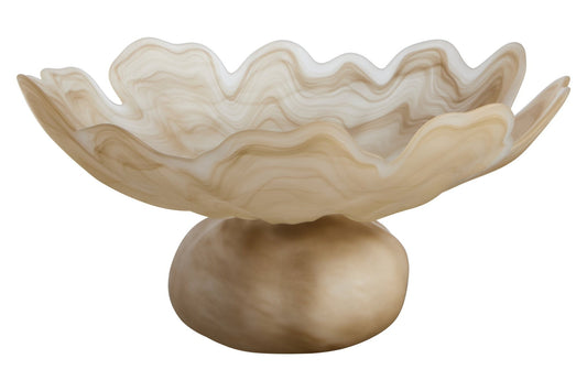 Galene Fluted Natural Glass Pedestal Bowl | Luxury Home Accessories | Heulog Glow