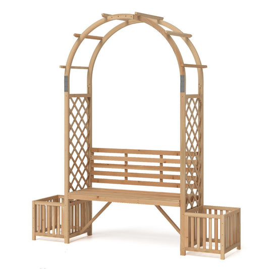 Garden Bench Arbor Arch for Climbing Plants with Love Seat-Natural