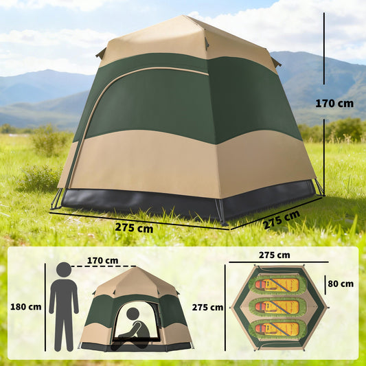 Outsunny Double Layer Instant Pop Up Tent with Rainfly, Portable Camping Shelter with Sewn-in Groundsheet and Carry Bag, Khaki