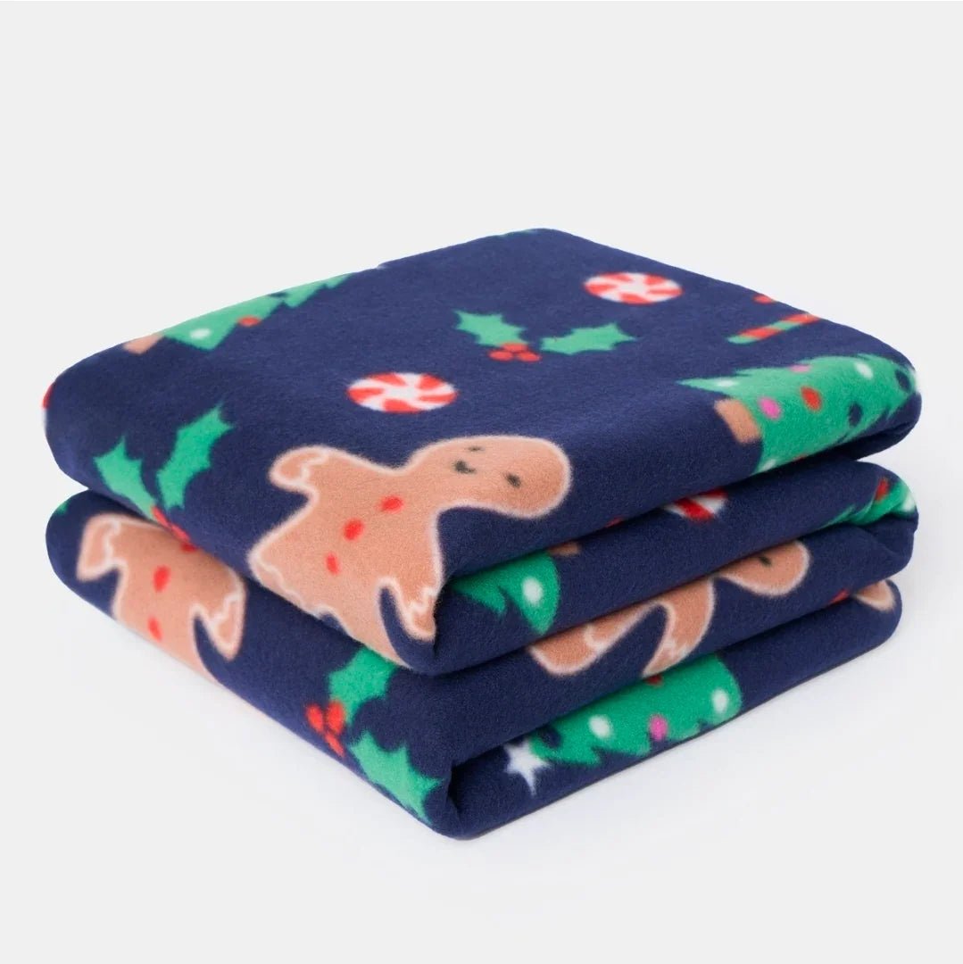 Gingerbread Man Pet Fleece Throw - Navy | Luxury Home Accessories | Heulog Glow