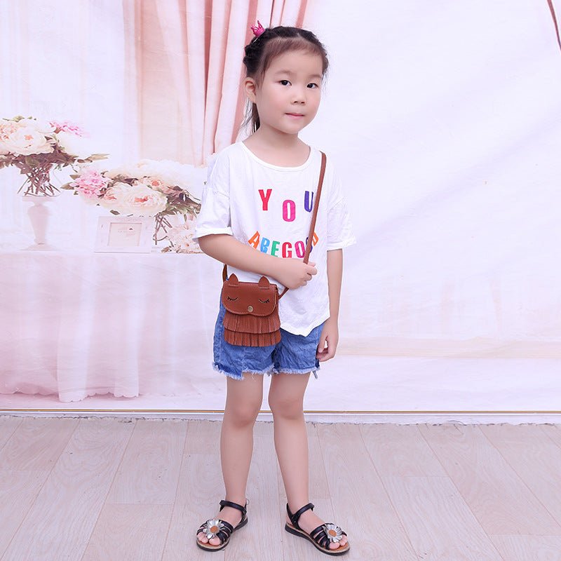 Girls change small bag children bags Pu all-match creative Xiekua package small fox tassel bag | Luxury Home Accessories | Heulog Glow