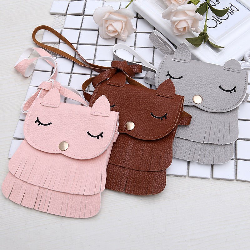 Girls change small bag children bags Pu all-match creative Xiekua package small fox tassel bag | Luxury Home Accessories | Heulog Glow