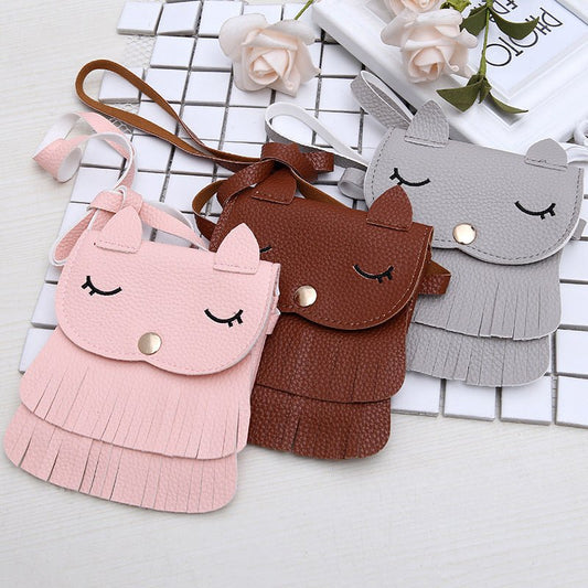 Girls change small bag children bags Pu all-match creative Xiekua package small fox tassel bag | Luxury Home Accessories | Heulog Glow