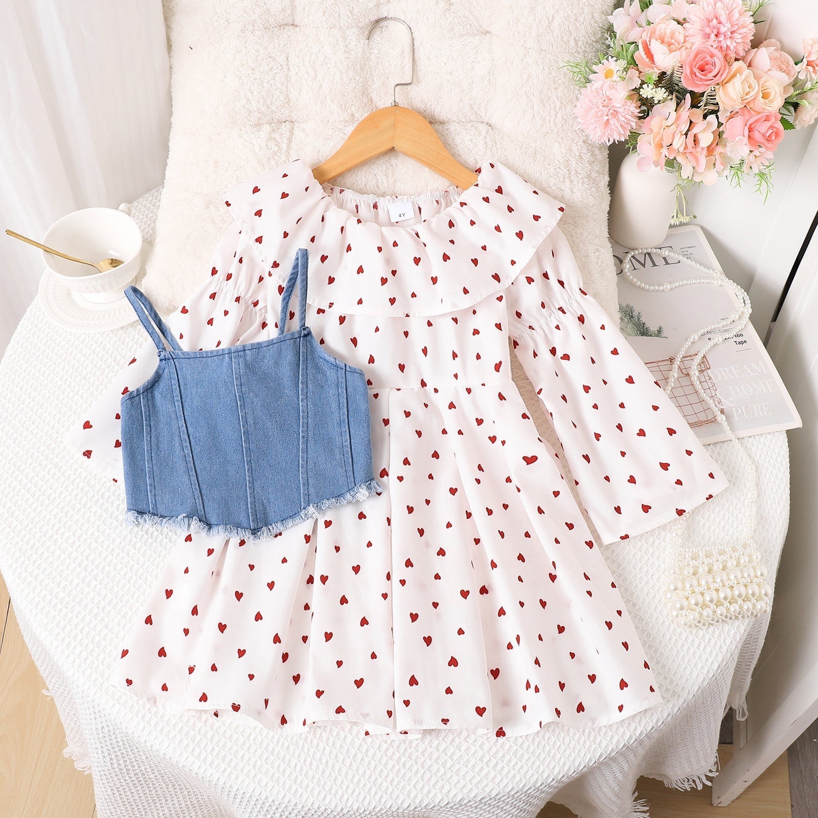 Girl's Printed Long Sleeve Dress Two-piece Set | Luxury Home Accessories | Heulog Glow