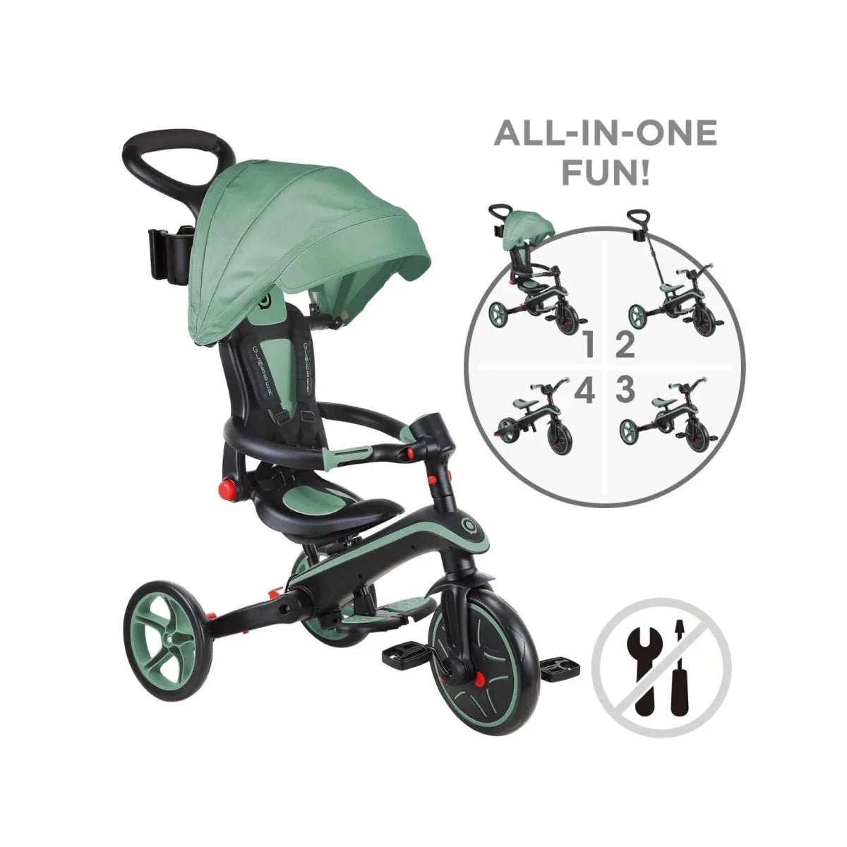 Globber 4-in-1 Explorer Trike Foldable - Olive | Luxury Home Accessories | Heulog Glow