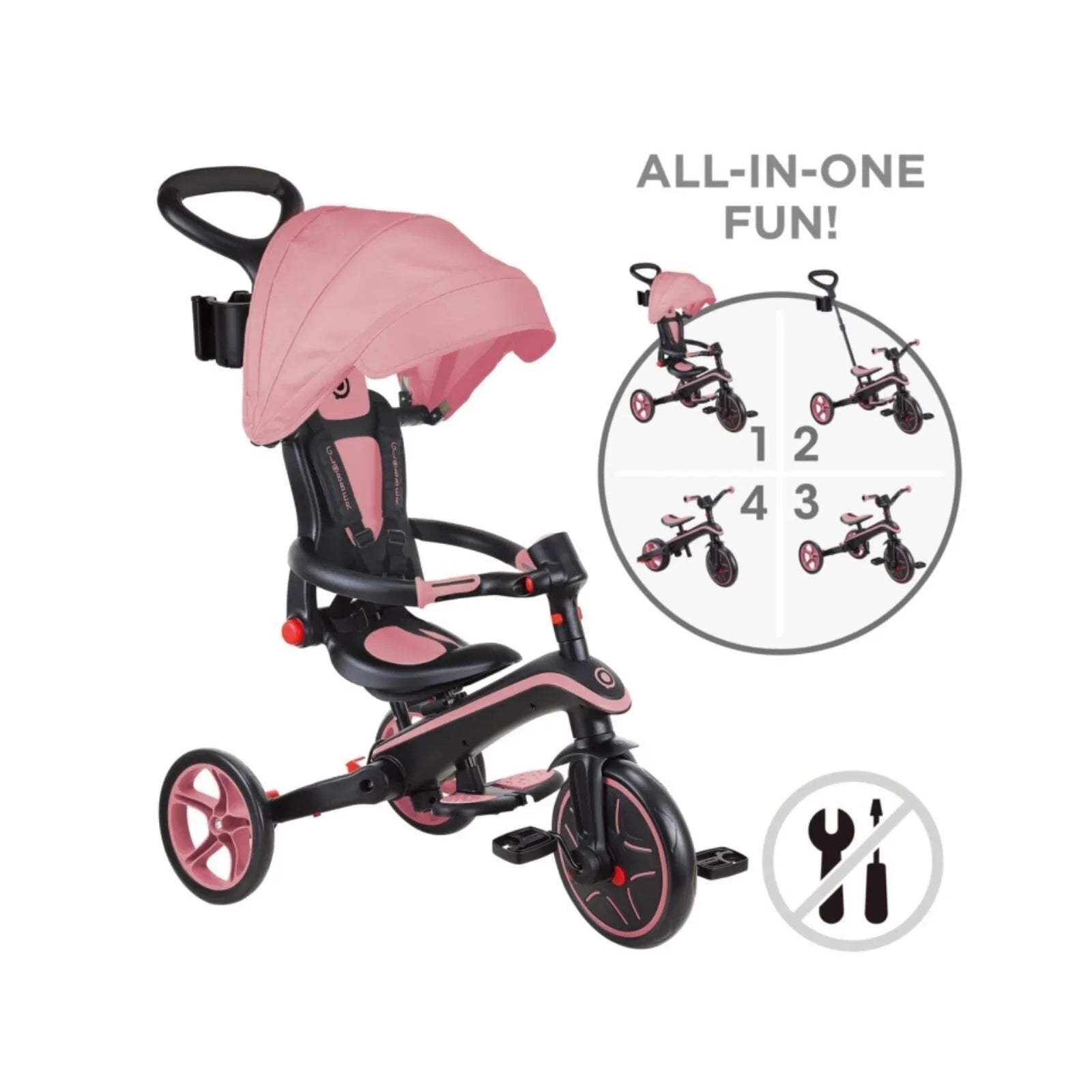 Globber Explorer Trike Foldable 4 in 1 - Deep Pastel Pink | Luxury Home Accessories | Heulog Glow