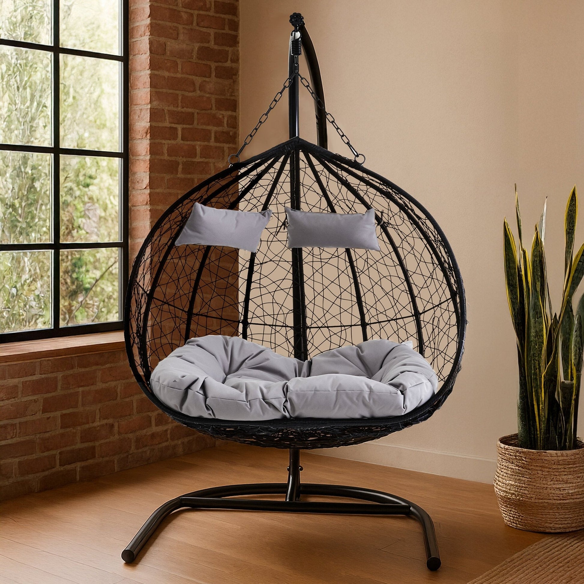 Goa Black Rattan Effect Double Hanging Chair | Luxury Home Accessories | Heulog Glow