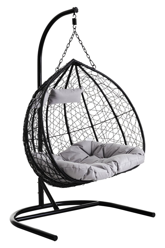 Goa Black Rattan Effect Double Hanging Chair | Luxury Home Accessories | Heulog Glow