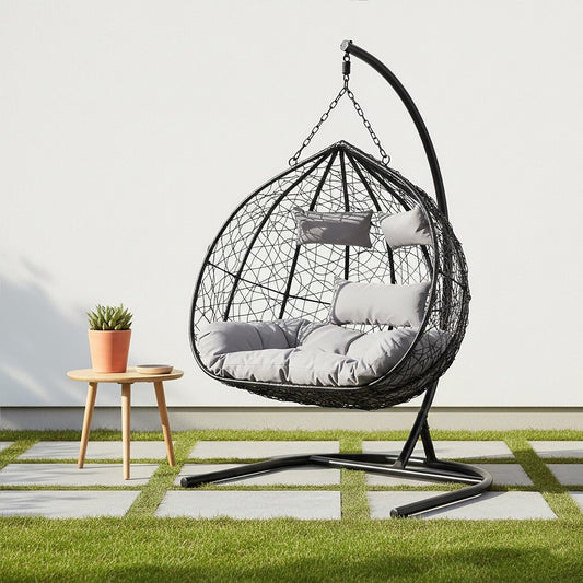 Goa Black Rattan Effect Double Hanging Chair | Luxury Home Accessories | Heulog Glow