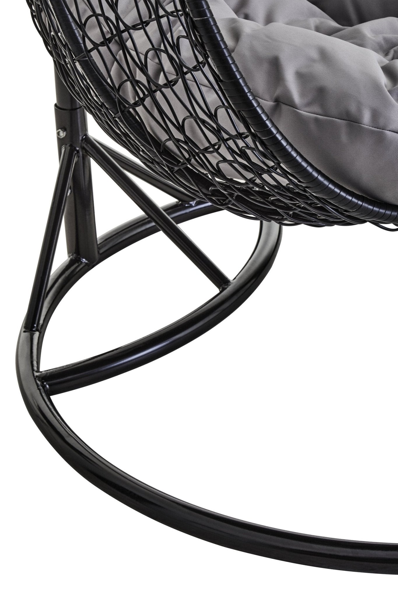 Goa Black Rattan Effect Double Hanging Chair With Grey Cushions | Luxury Home Accessories | Heulog Glow