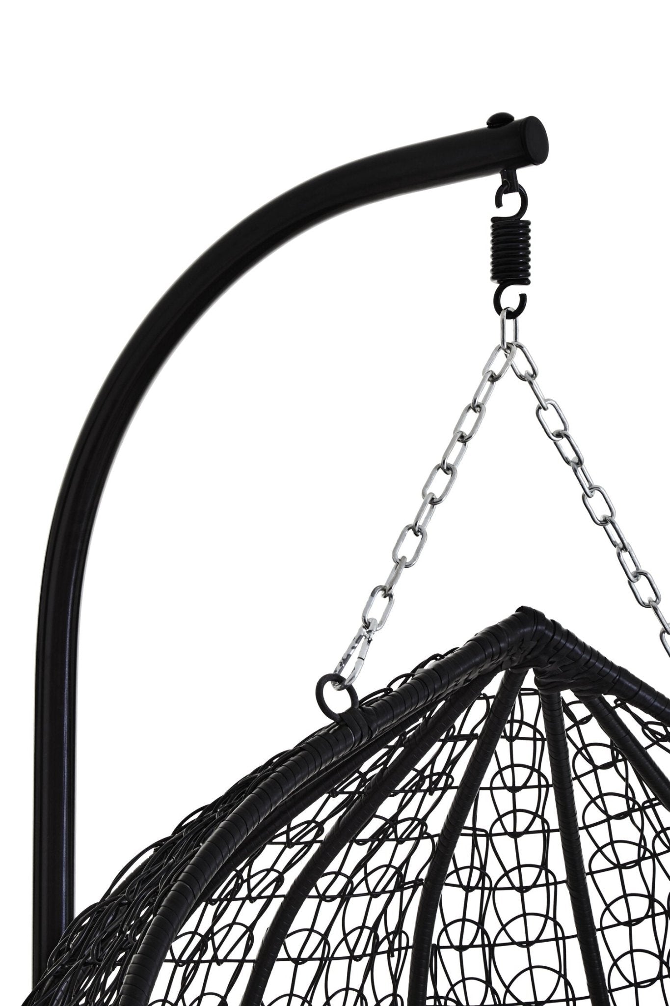 Goa Black Rattan Effect Double Hanging Chair With Grey Cushions | Luxury Home Accessories | Heulog Glow