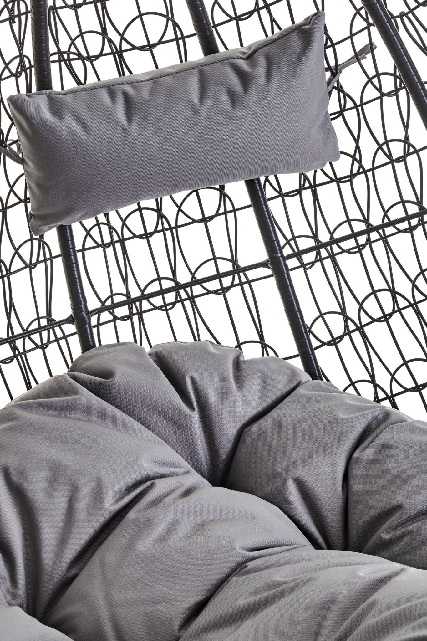 Goa Black Rattan Effect Double Hanging Chair With Grey Cushions | Luxury Home Accessories | Heulog Glow