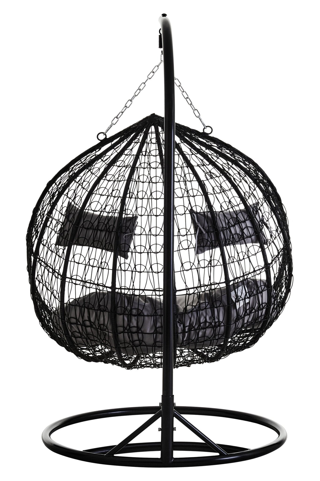 Goa Black Rattan Effect Double Hanging Chair With Grey Cushions | Luxury Home Accessories | Heulog Glow