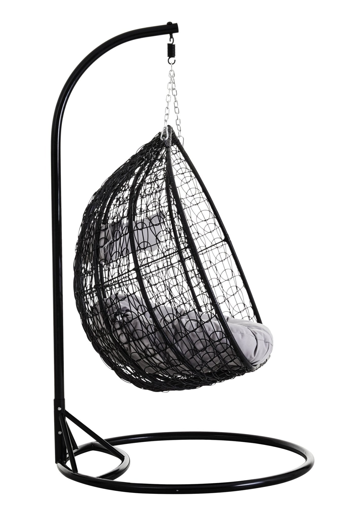 Goa Black Rattan Effect Double Hanging Chair With Grey Cushions | Luxury Home Accessories | Heulog Glow