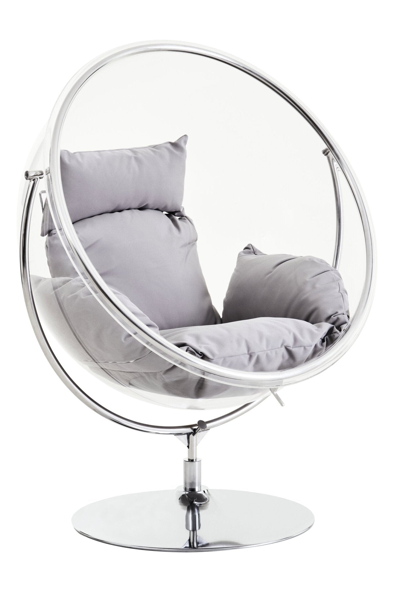 Goa Clear Swing Chair With Grey Cushions | Luxury Home Accessories | Heulog Glow