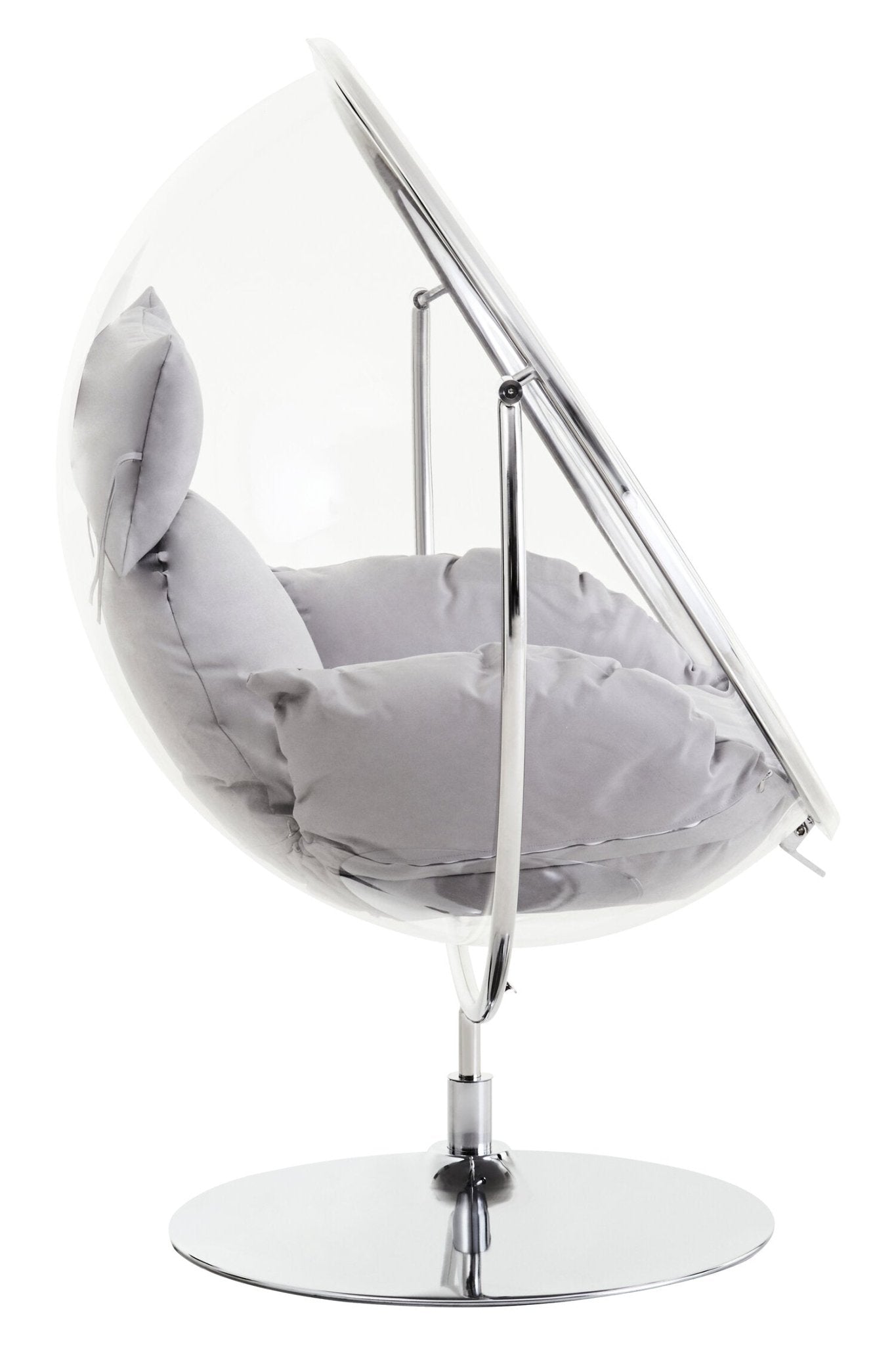 Goa Clear Swing Chair With Grey Cushions | Luxury Home Accessories | Heulog Glow
