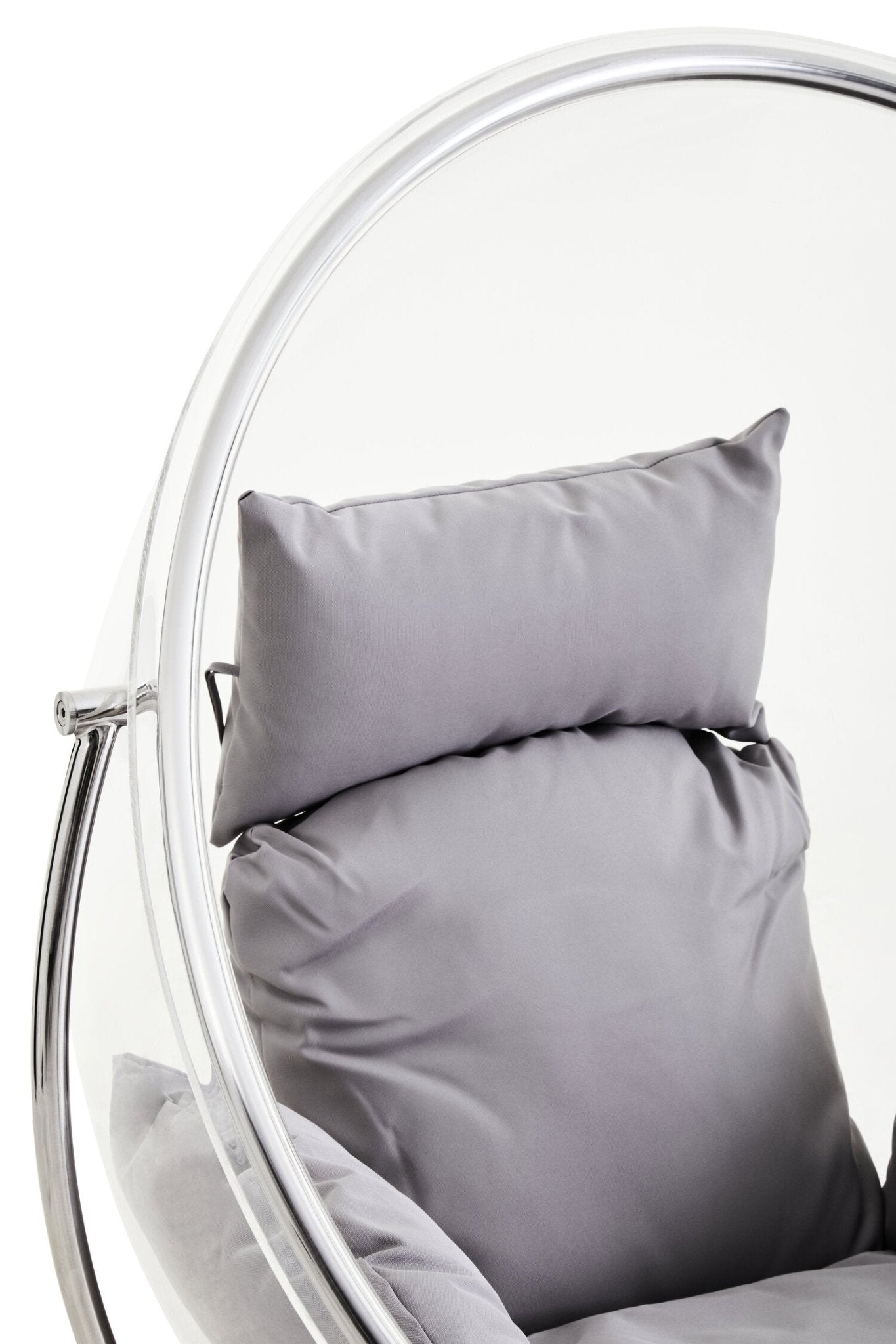 Goa Clear Swing Chair With Grey Cushions | Luxury Home Accessories | Heulog Glow