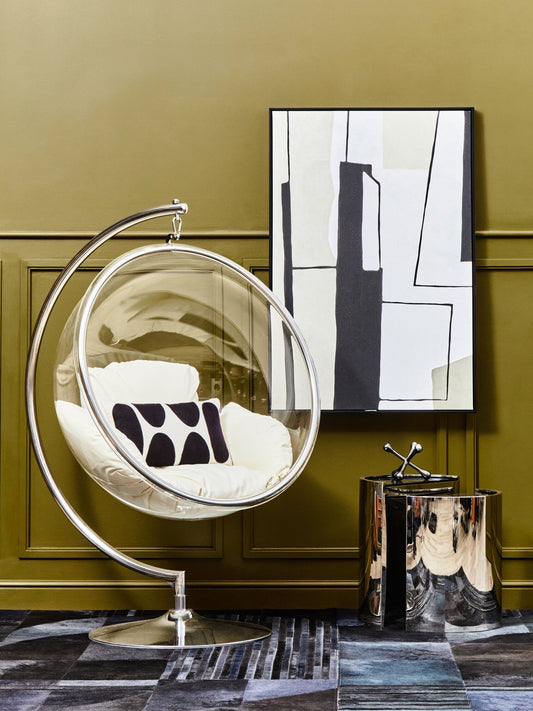 Goa Hanging Bubble Chair With Cream Cushions | Luxury Home Accessories | Heulog Glow