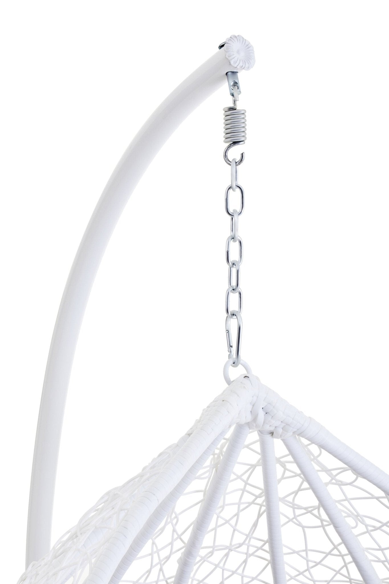 Goa White Rattan Effect Hanging Chair with Grey Cushions | Luxury Home Accessories | Heulog Glow
