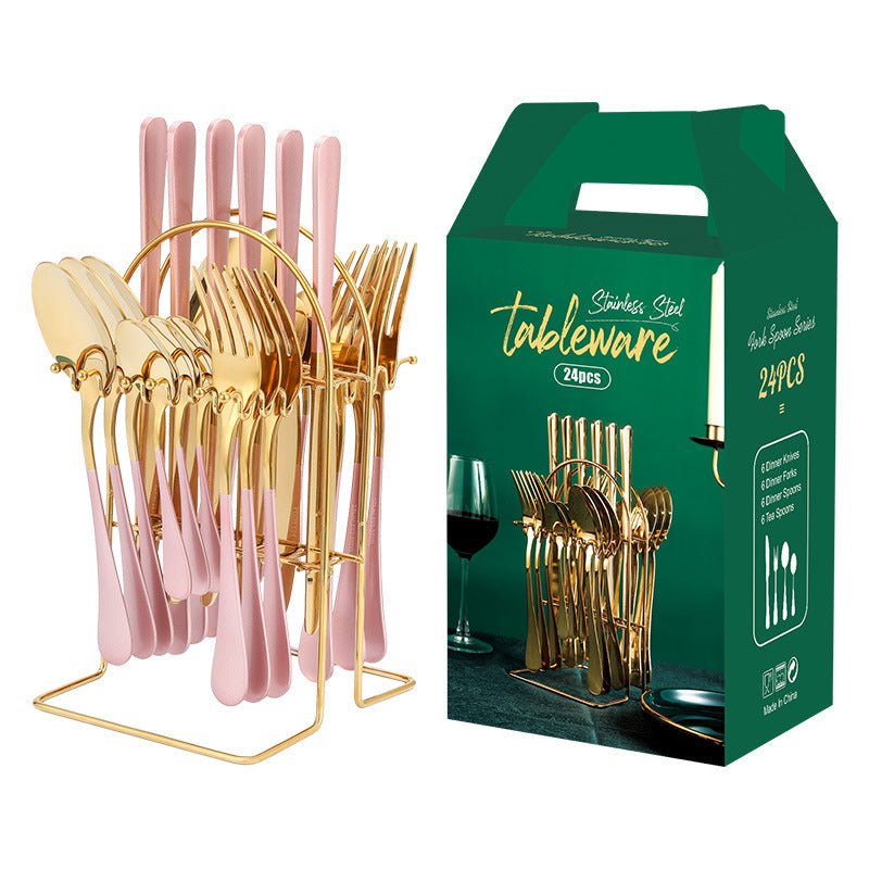 Gold Dinnerware Set Stainless Steel Tableware Set Knife Fork Spoon Luxury Cutlery Set With Storage Rack Dishwasher | Luxury Home Accessories | Heulog Glow