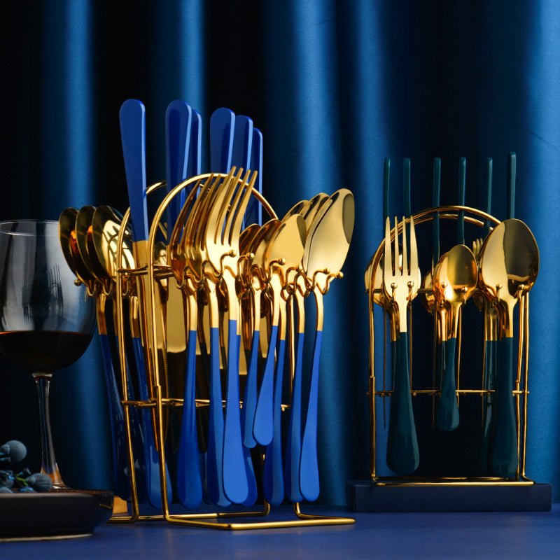 Gold Dinnerware Set Stainless Steel Tableware Set Knife Fork Spoon Luxury Cutlery Set With Storage Rack Dishwasher | Luxury Home Accessories | Heulog Glow