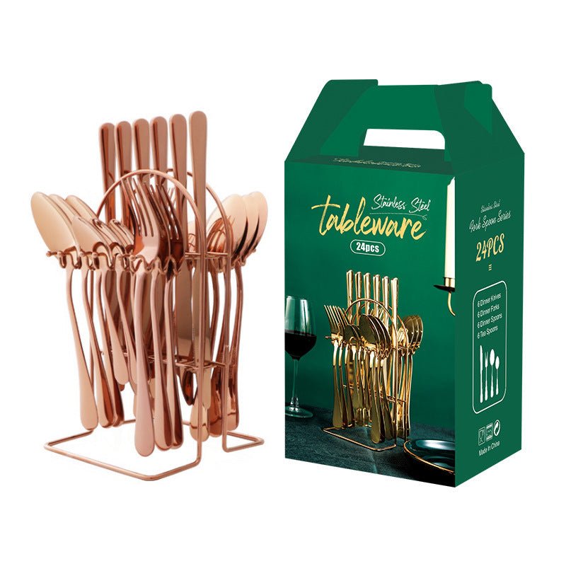 Gold Dinnerware Set Stainless Steel Tableware Set Knife Fork Spoon Luxury Cutlery Set With Storage Rack Dishwasher | Luxury Home Accessories | Heulog Glow