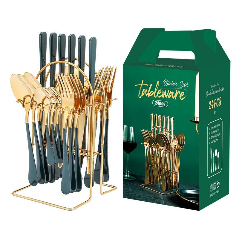 Gold Dinnerware Set Stainless Steel Tableware Set Knife Fork Spoon Luxury Cutlery Set With Storage Rack Dishwasher | Luxury Home Accessories | Heulog Glow