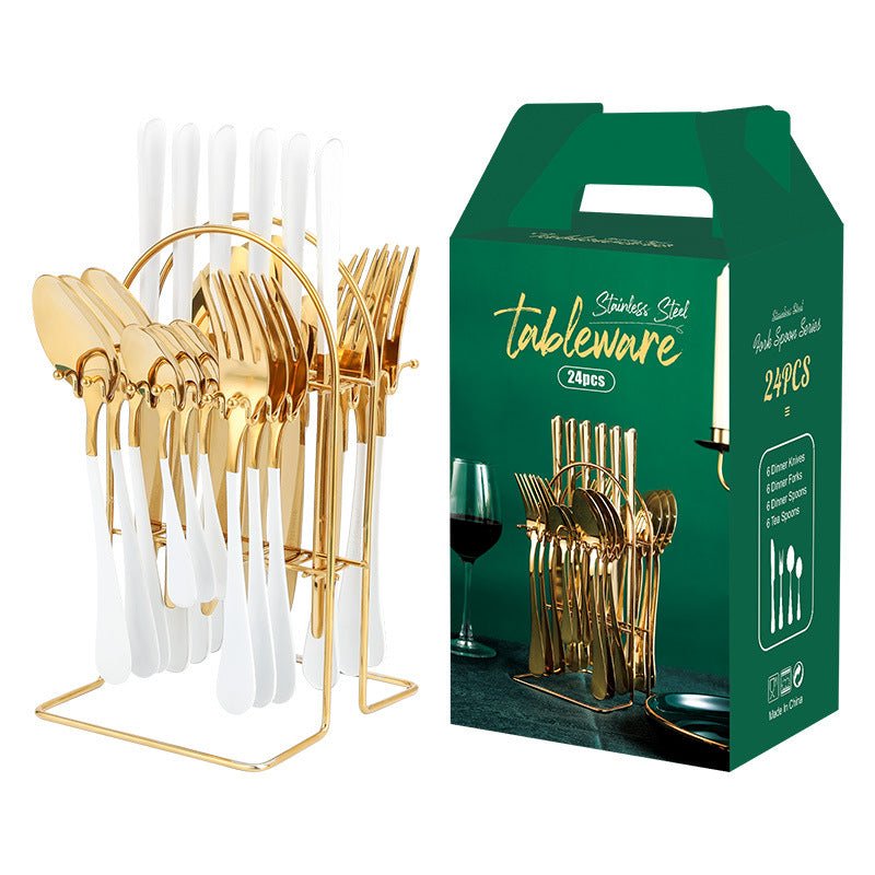 Gold Dinnerware Set Stainless Steel Tableware Set Knife Fork Spoon Luxury Cutlery Set With Storage Rack Dishwasher | Luxury Home Accessories | Heulog Glow