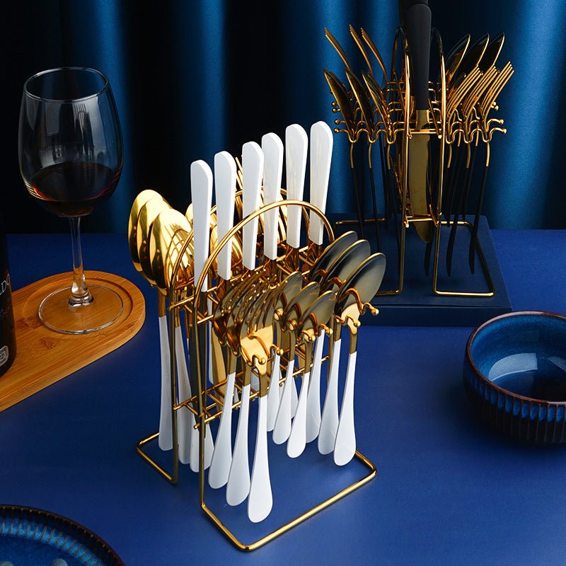 Gold Dinnerware Set Stainless Steel Tableware Set Knife Fork Spoon Luxury Cutlery Set With Storage Rack Dishwasher | Luxury Home Accessories | Heulog Glow