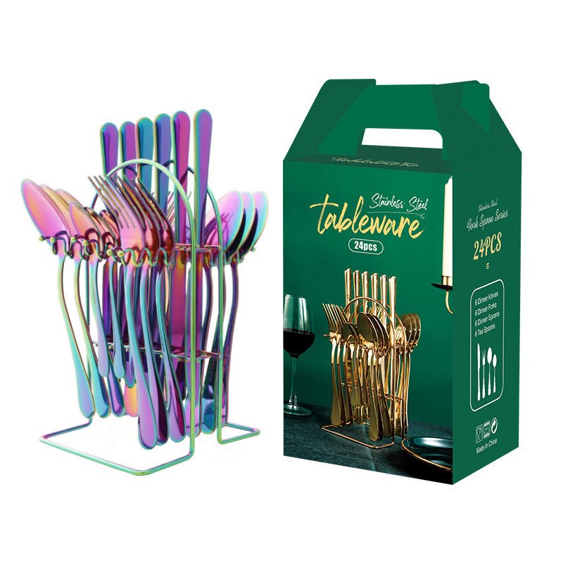 Gold Dinnerware Set Stainless Steel Tableware Set Knife Fork Spoon Luxury Cutlery Set With Storage Rack Dishwasher | Luxury Home Accessories | Heulog Glow