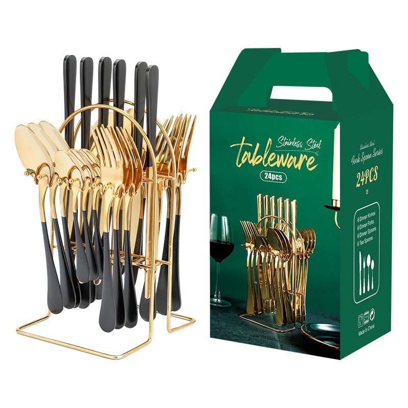 Gold Dinnerware Set Stainless Steel Tableware Set Knife Fork Spoon Luxury Cutlery Set With Storage Rack Dishwasher | Luxury Home Accessories | Heulog Glow