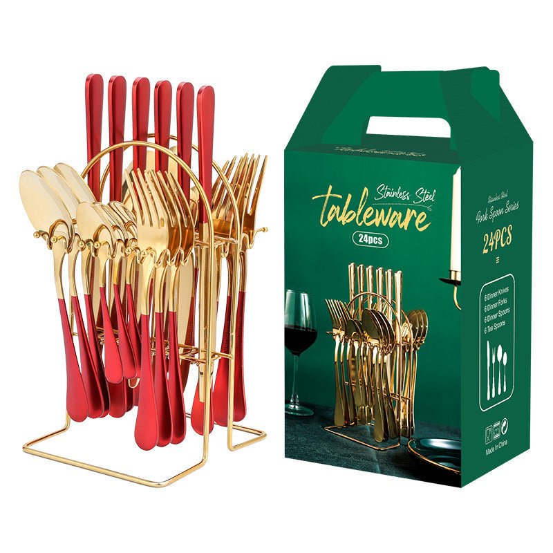 Gold Dinnerware Set Stainless Steel Tableware Set Knife Fork Spoon Luxury Cutlery Set With Storage Rack Dishwasher | Luxury Home Accessories | Heulog Glow