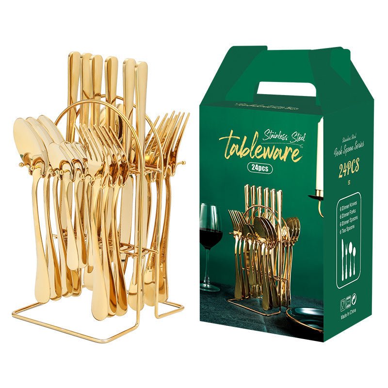 Gold Dinnerware Set Stainless Steel Tableware Set Knife Fork Spoon Luxury Cutlery Set With Storage Rack Dishwasher | Luxury Home Accessories | Heulog Glow